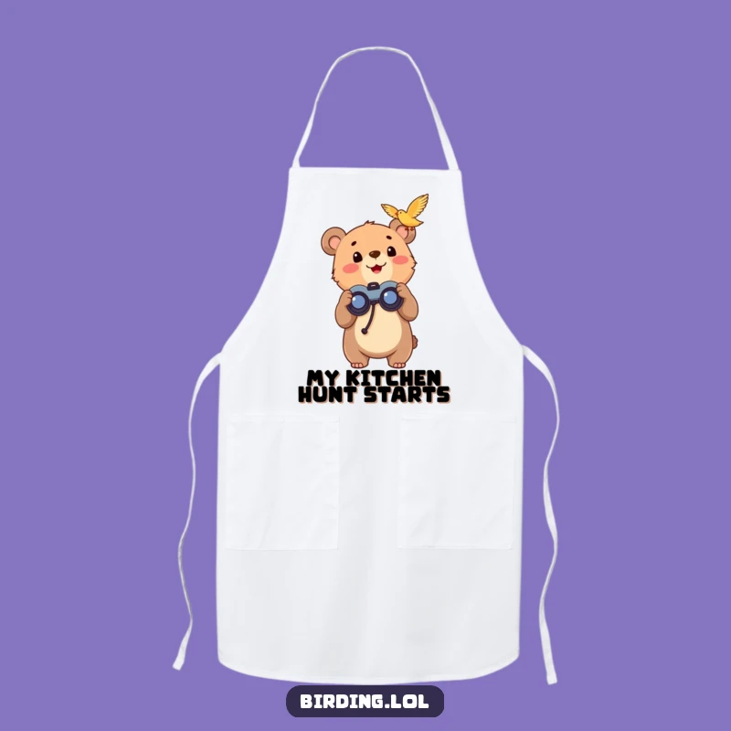 Funny Bear Cub Apron: Cheerful Bird Watching Kitchenwear for Cooks