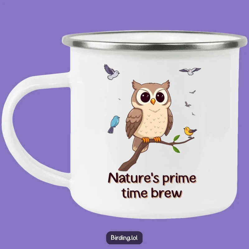 Funny Owl Camping Mug - Durable Bird Watching Enamel Cup, Great Gift