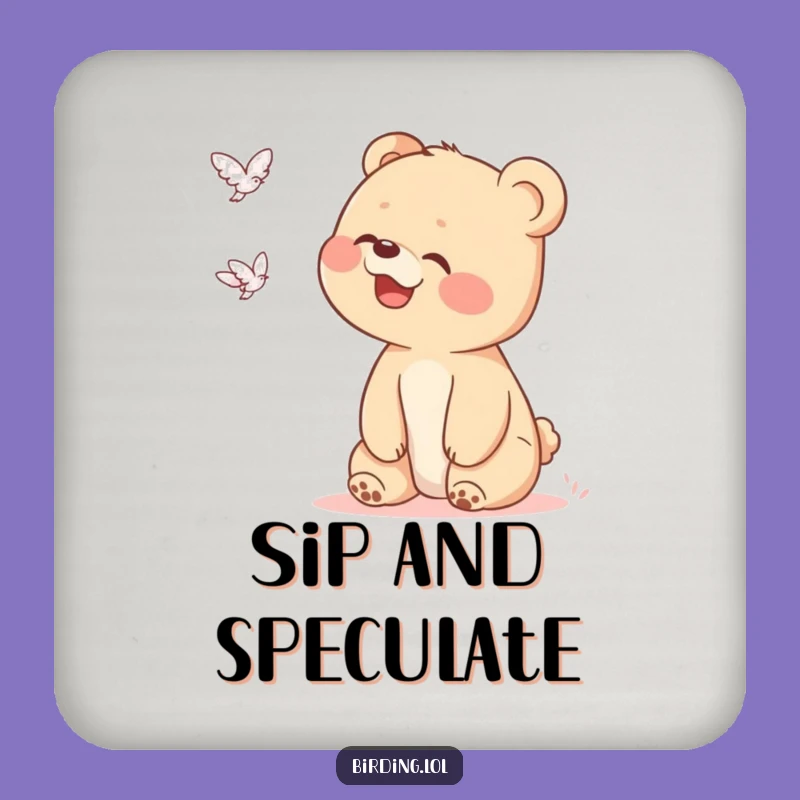 Funny Bear Cub UFO Drink Coaster: Protect Surfaces with Curious Giggles