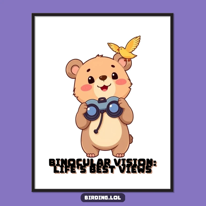 Free Printable Bear Art: Funny Cub Binoculars Excitement Downloadable Wall Art