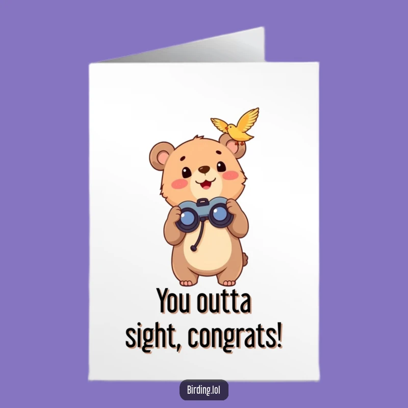 Free Printable Bear Congratulations Card: Funny Cub Binoculars Excitement Downloadable