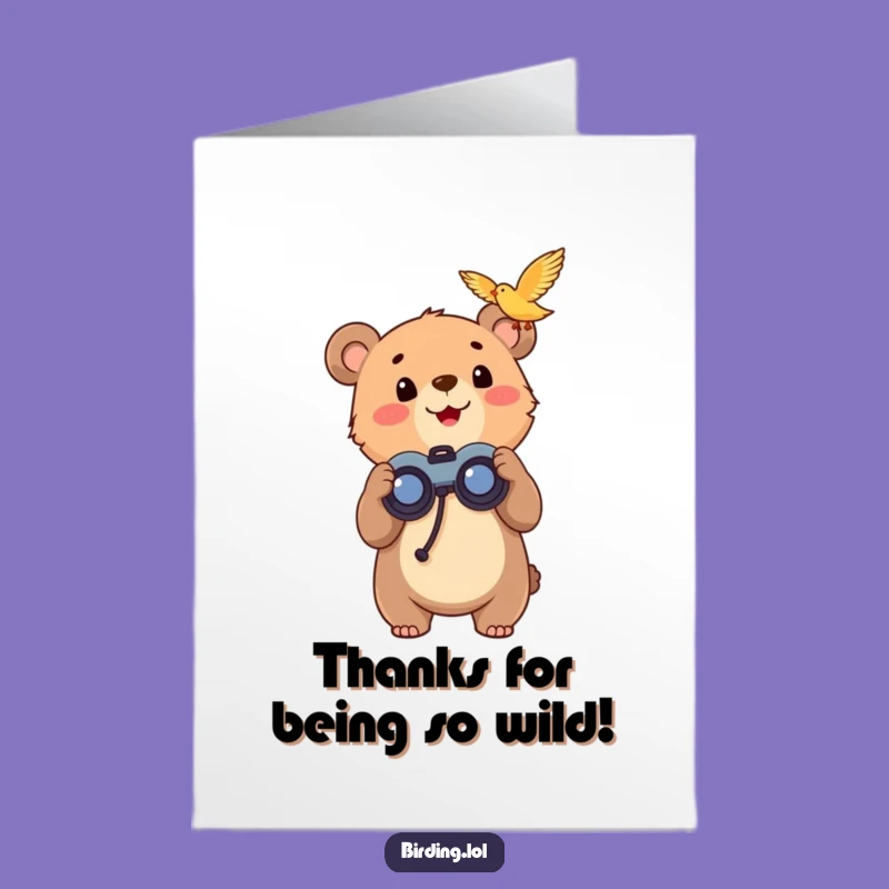 Free Printable Bear Thank You Card: Funny Cub Binoculars Excitement Downloadable