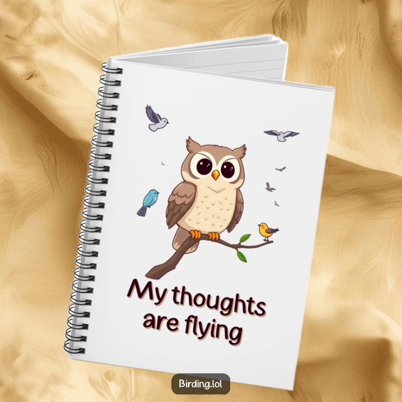 Funny owl notebook with a wise owl observing birds, perfect for jotting down notes, ideas, and funny thoughts, a great gift.